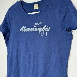 Vintage Y2K Navy T Shirt Sz Large Short Sleeve Embroidered Spellout Stitch Moose